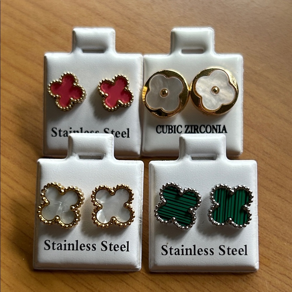 Clover Style Stainless Steel Earrings Set